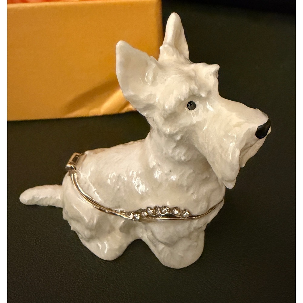 Westie Scotty Dog Trinket‎ Box Women White Rhinestone Enamel New